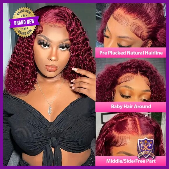 13x4 Lace Front Wig Human Hair Deep Curly Bob 200% Density Pre Plucked main image 6